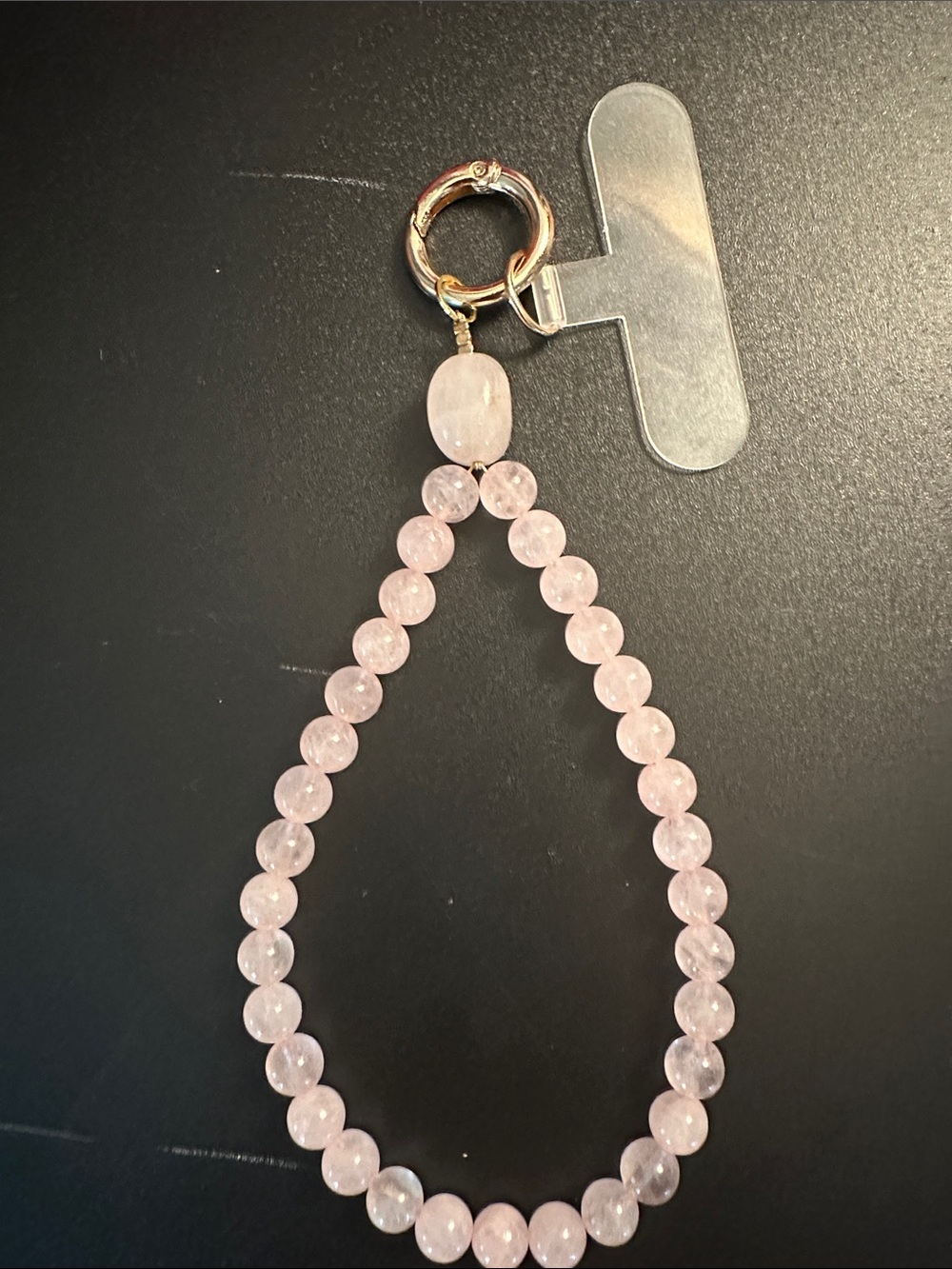 Rose Quartz Beaded phone charm- Soft Pink